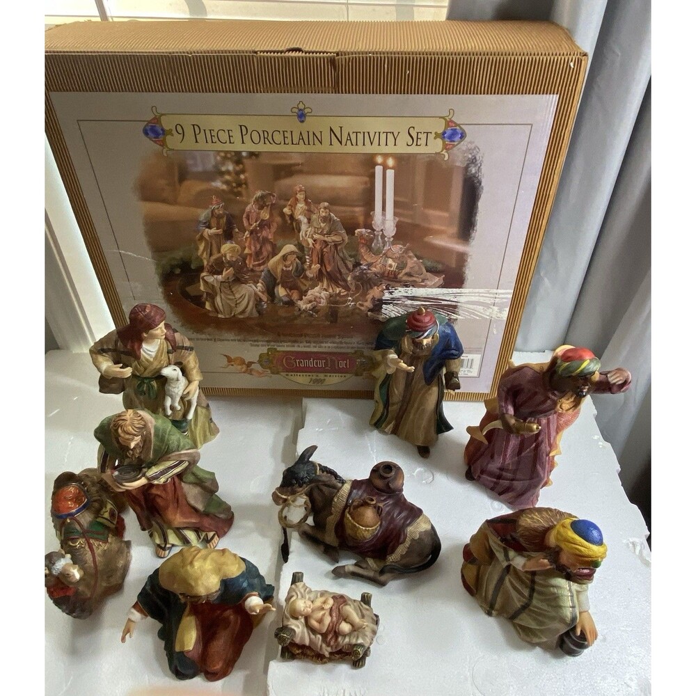 Grandeur Noel 8 Piece Porcelain Nativity Set 1999 Collector’s Edition w Box READ